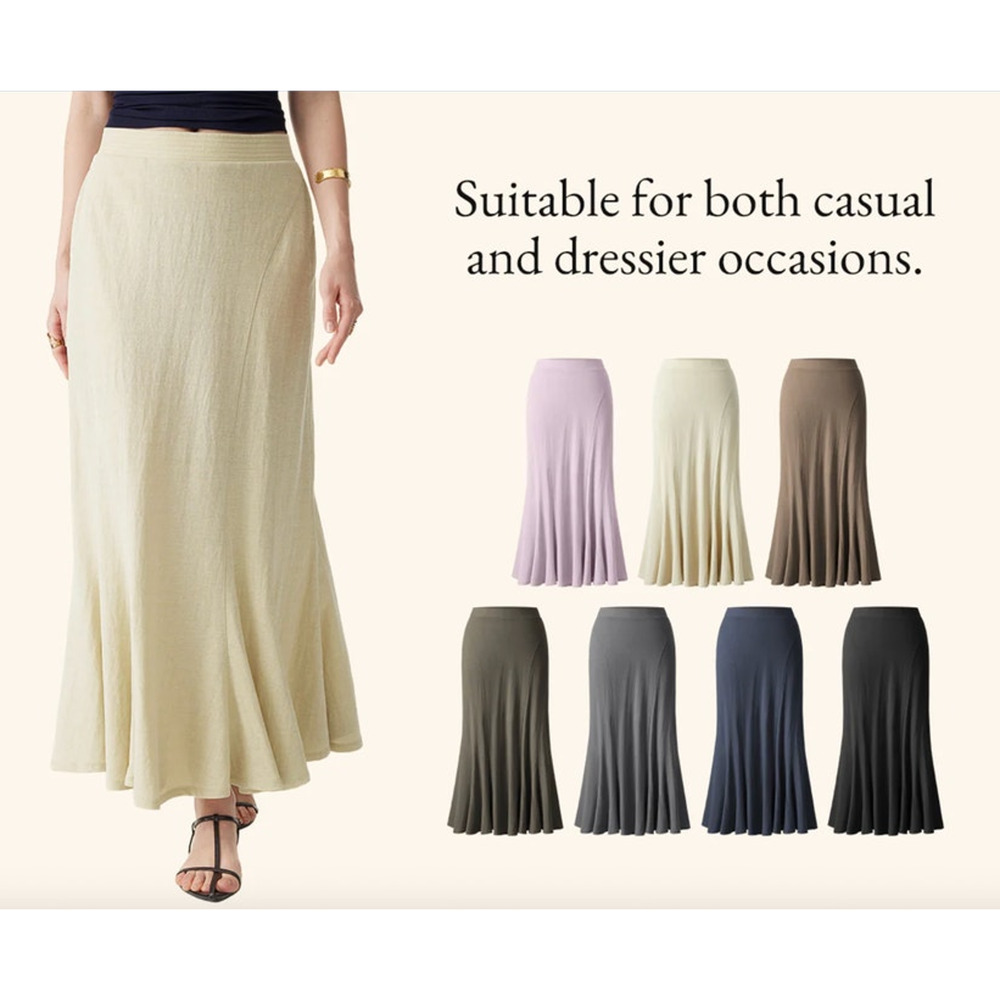 OGL Skirt Size XS Cotton Linen Wrinkle-resistant Pull-on Midi Skirt Wenge Brown - Picture 8 of 12